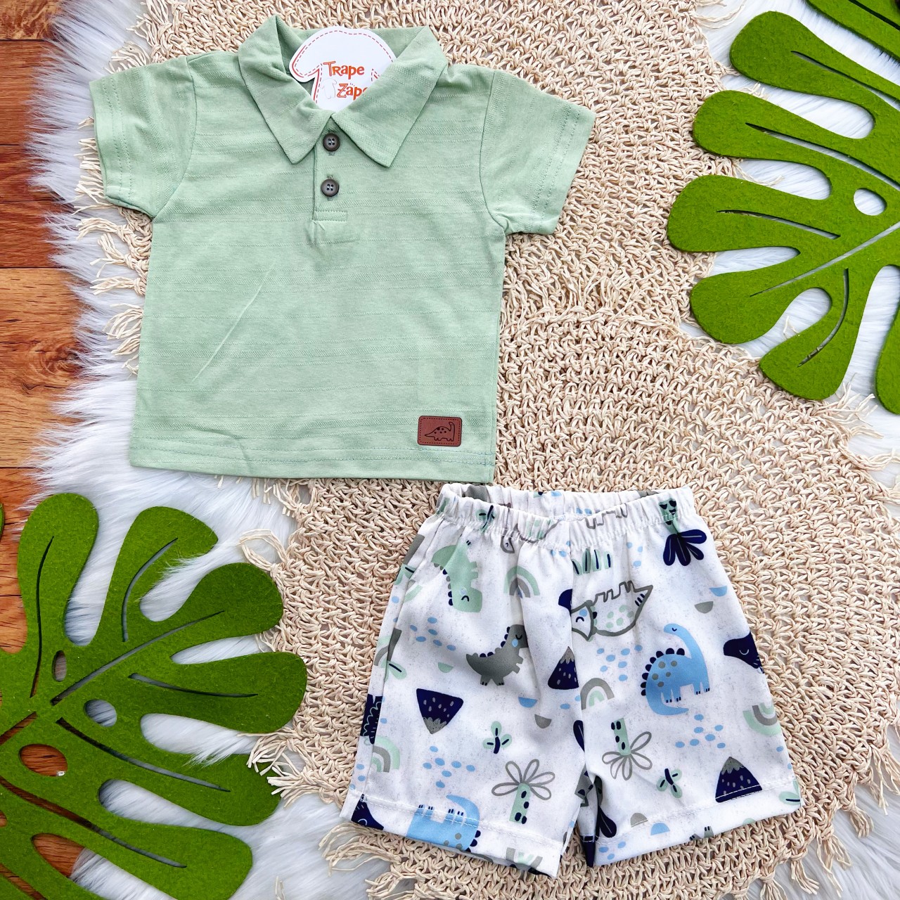 Conj. Camiseta Gola Polo e Bermuda Dinos - Verde
